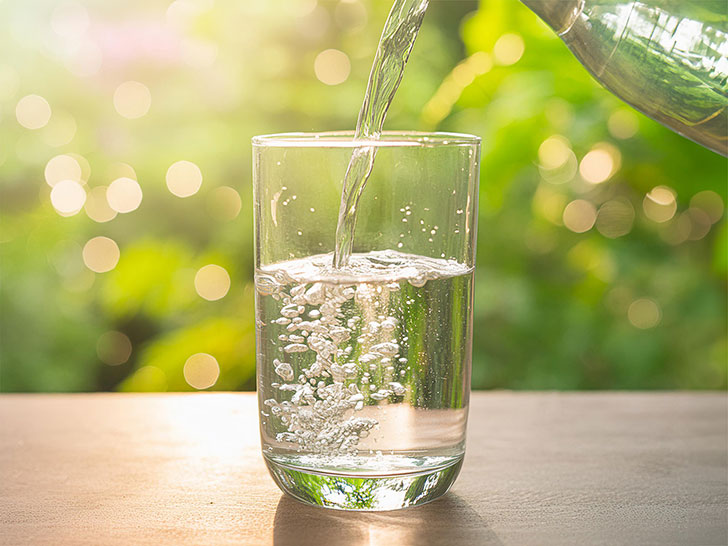 透明なガラスのコップに注がれる水