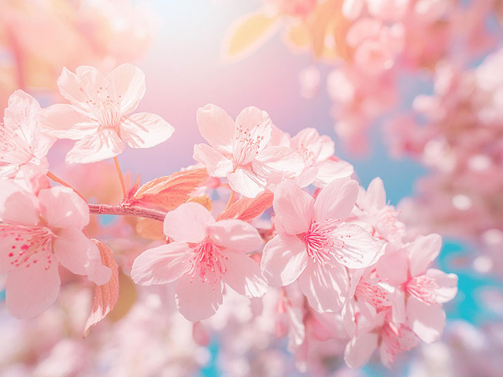 青空に映えるかわいいピンク色の桜の花