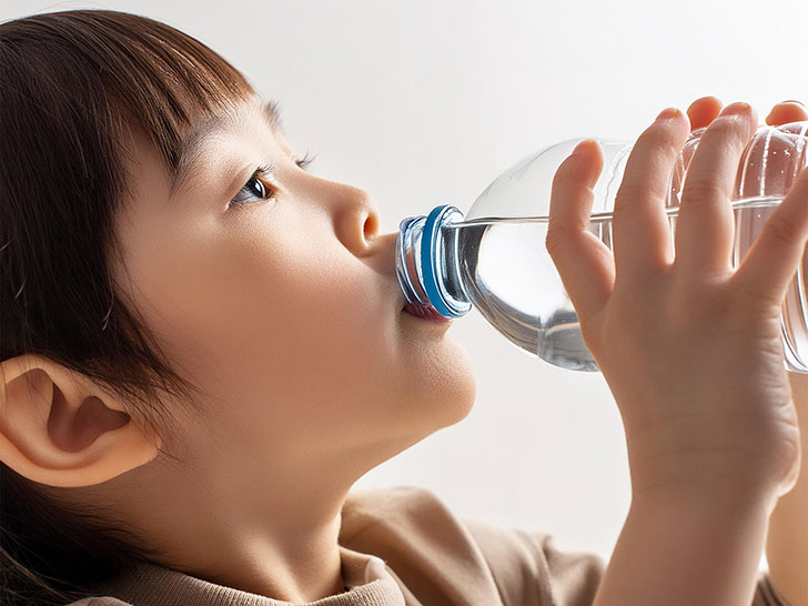 ペットボトルから水を飲む男の子