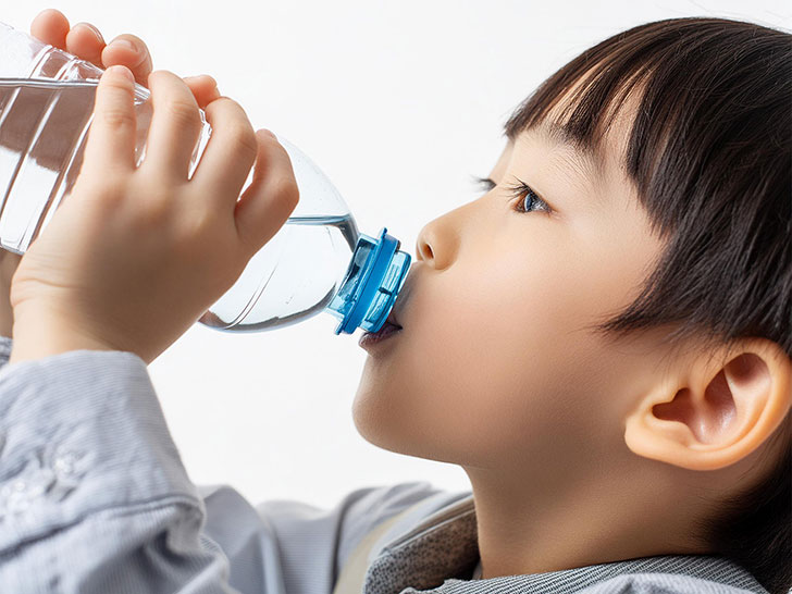 ペットボトルから水を飲む男の子