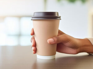 紙カップに入ったコーヒーを持つ手