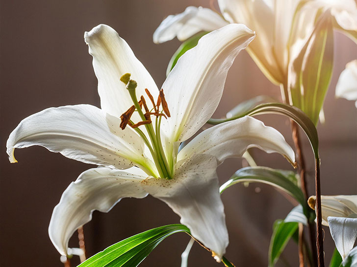 白いユリの花々