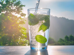 ミントの葉の入った冷たい炭酸水