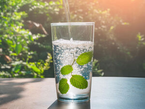 ミントの葉の入った冷たい炭酸水