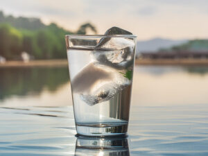 ガラスのコップに入った氷水