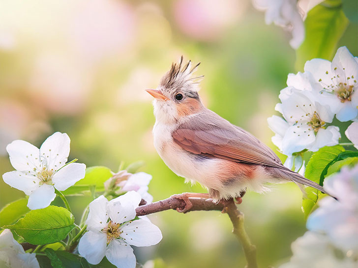 桜の花とかわいい小鳥