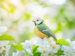 桜の花とかわいい小鳥