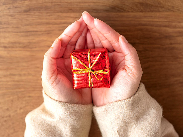 手のひらの上の小さなクリスマスプレゼント