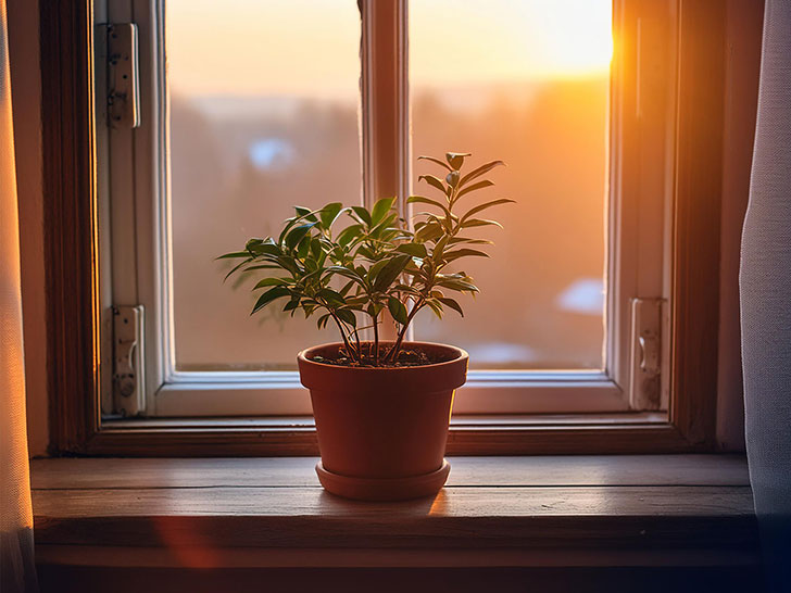 窓辺に置かれた植木鉢