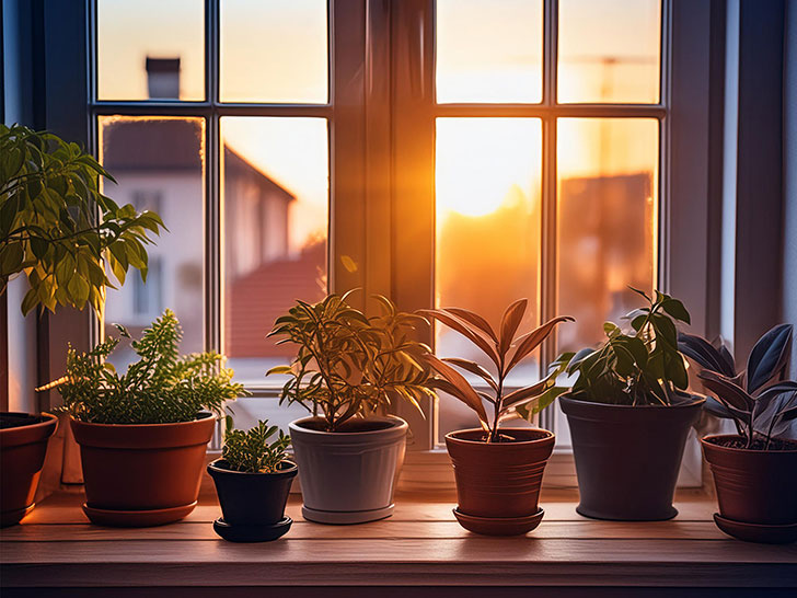 窓辺に置かれた植木鉢