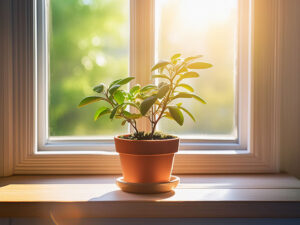 窓辺に置かれた植木鉢