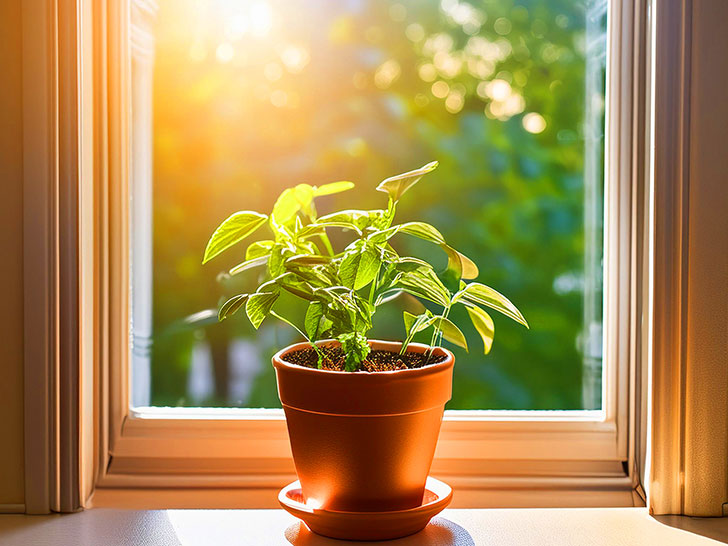 窓辺に置かれた植木鉢