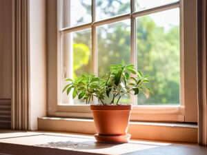 窓辺に置かれた植木鉢