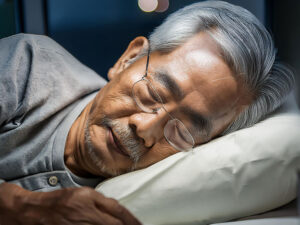 ベッドで眠るシニア男性