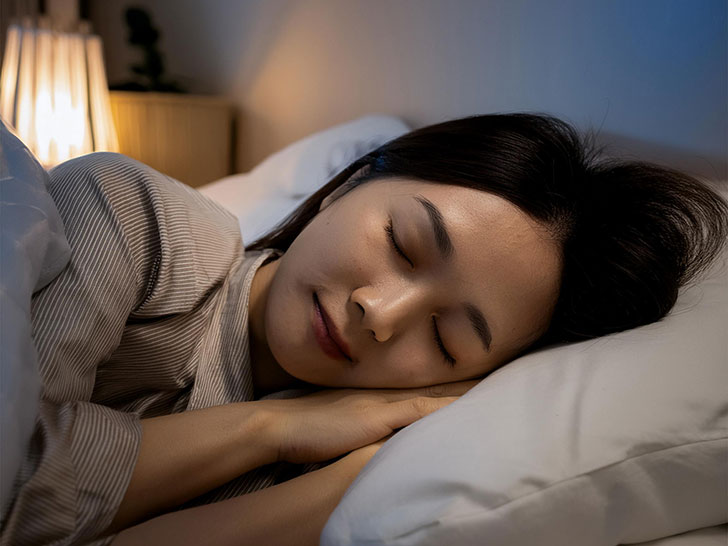 ベッドで眠る若い女性