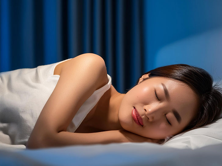 ベッドで眠る若い女性