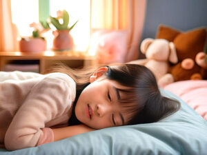 ベッドで眠る小さな女の子