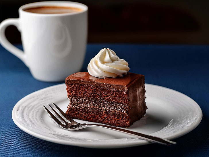 お皿に盛られたチョコレートケーキ