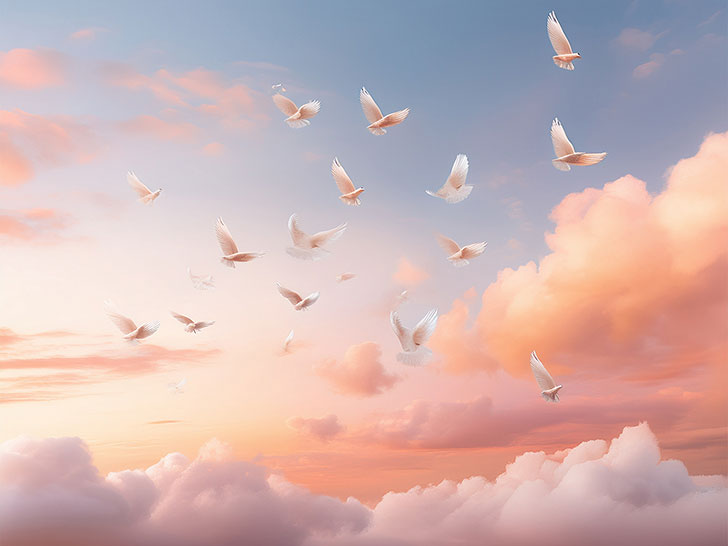 美しい空を飛ぶ鳥の群れ