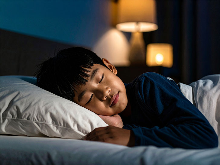 ベッドで眠る小さな男の子