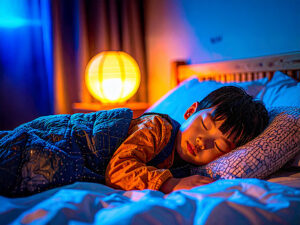 ベッドで眠る小さな男の子