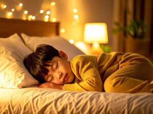 ベッドで眠る小さな男の子
