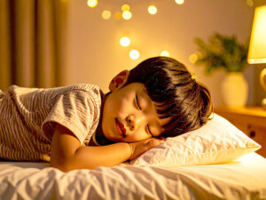 ベッドで眠る小さな男の子
