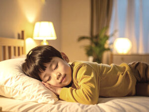 ベッドで眠る小さな男の子
