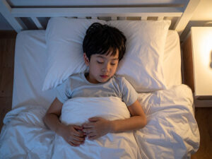 ベッドで眠る小さな男の子