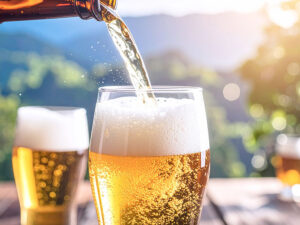 グラスに注がれる冷たいビール