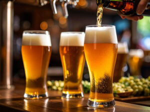 グラスに注がれる冷たいビール