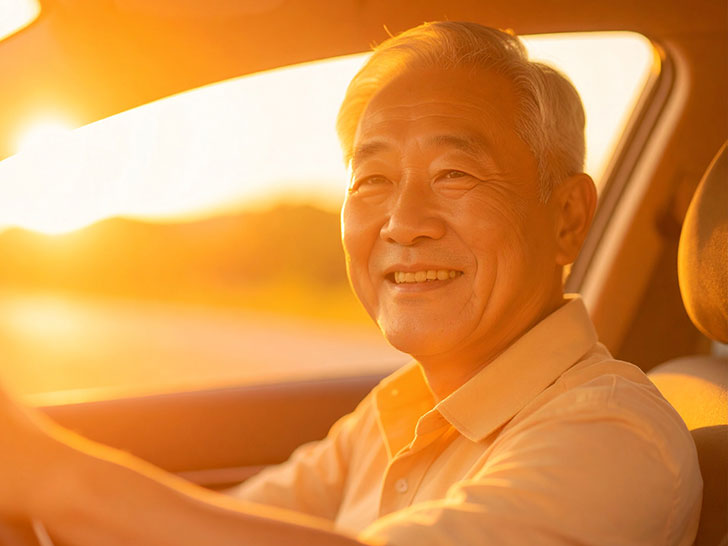 車を運転する年配の男性