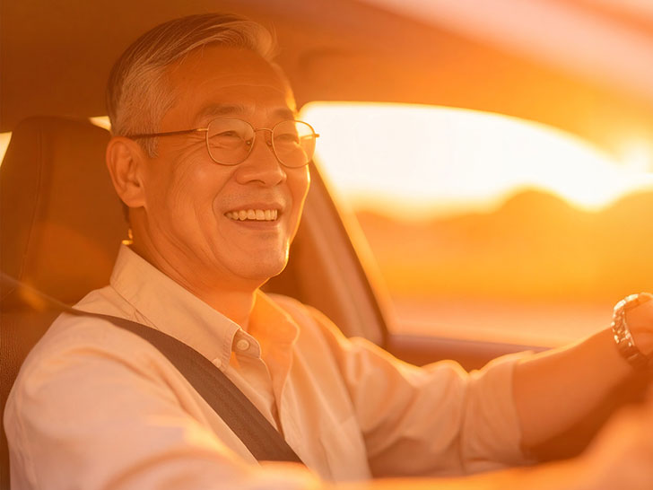 車を運転する年配の男性