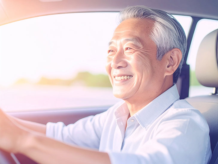 車を運転する年配の男性
