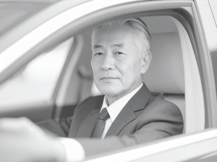 車を運転する年配の男性