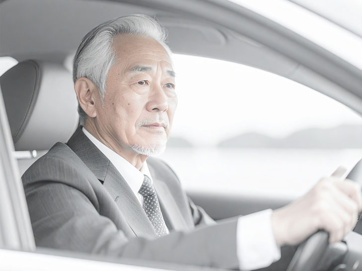 車を運転する年配の男性