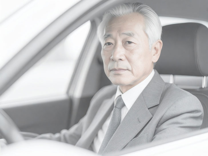 車を運転する年配の男性
