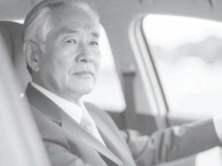 車を運転する年配の男性