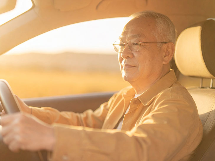 車を運転する年配の男性
