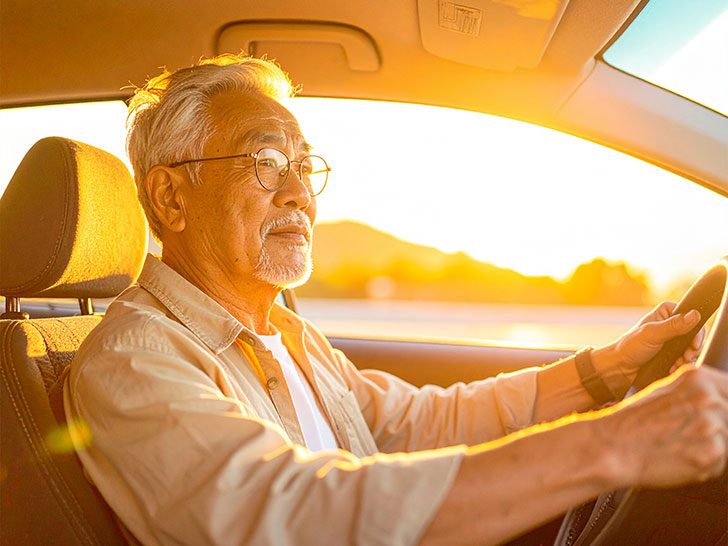 車を運転する年配の男性