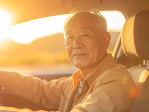 車を運転する年配の男性
