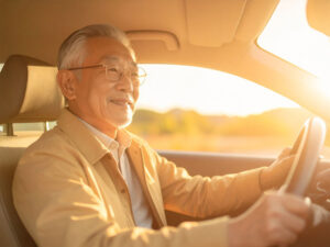 車を運転する年配の男性