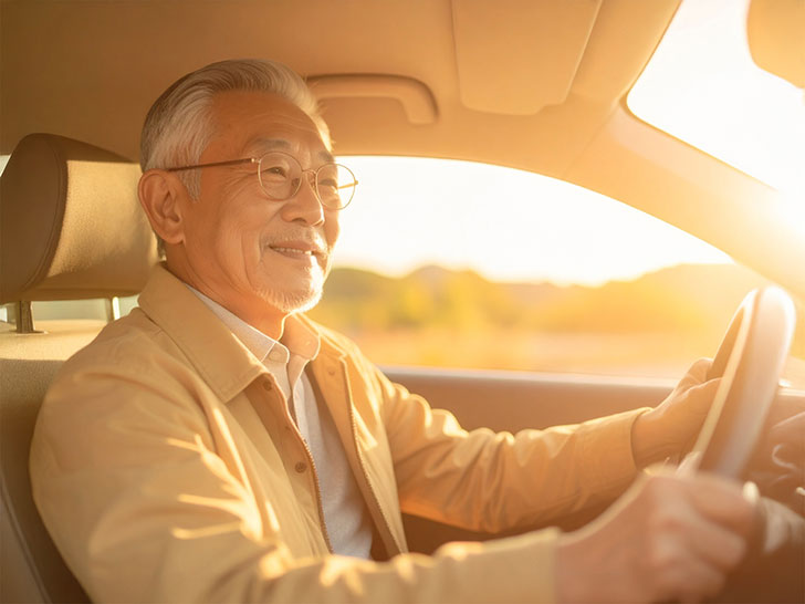 車を運転する年配の男性