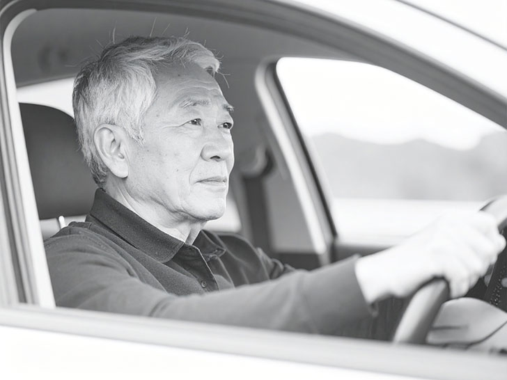 車を運転する年配の男性