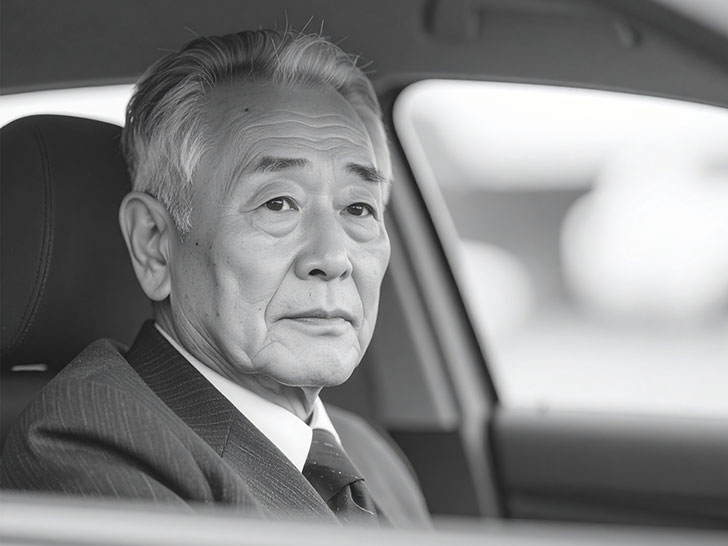 車を運転する年配の男性