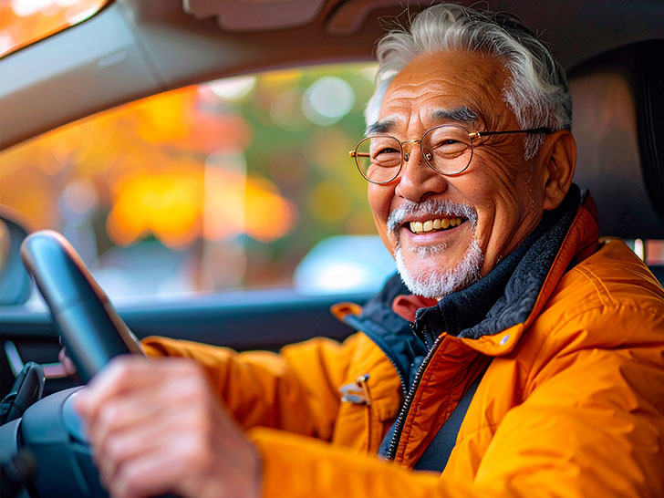 車を運転する年配の男性