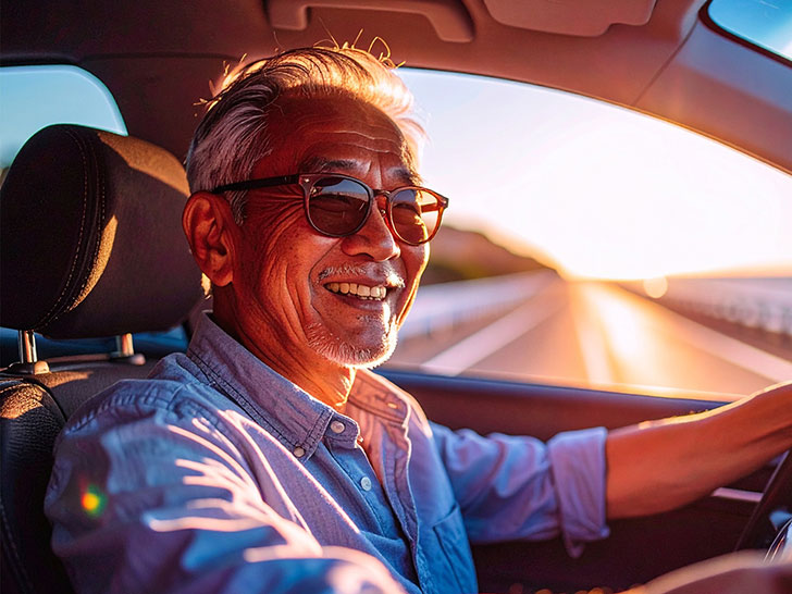 車を運転する年配の男性