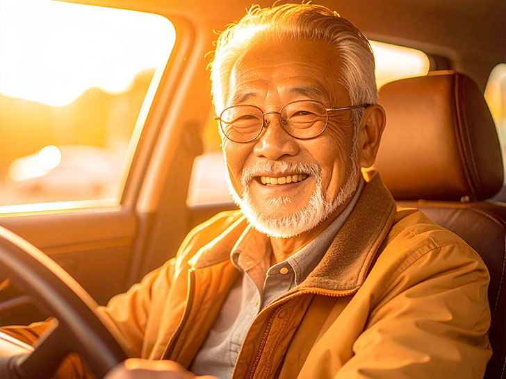 車を運転する年配の男性