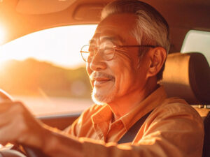 車を運転する年配の男性