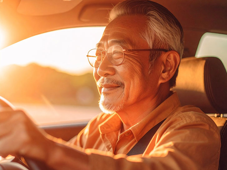 車を運転する年配の男性